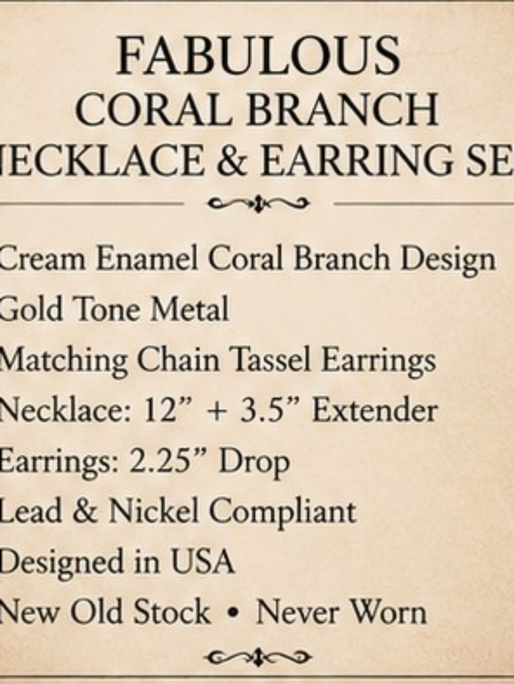 Fabulous NOS Cream Coral Branch Statement Necklace Earrings Set Gold Tone - Picture 4 of 9